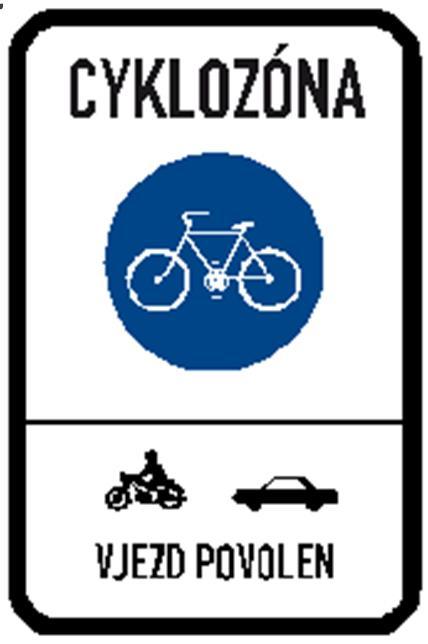 Provoz v zónách Cyklistická zóna - v cyklistické zóně smějí cyklisté užívat vozovku v celé její šířce - v cyklistické zóně smí řidič jet