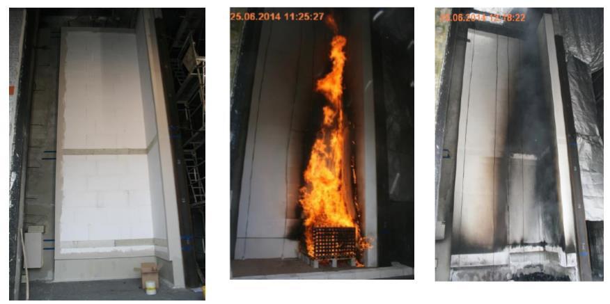 Zkoušení 200 mm širokých požárních bariér v Německu (ISO 13 785-2) Zdroj: IVH