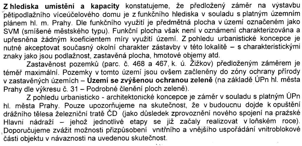 Pozemek pøiléhá na jižní stranì k ulici Konìvova a na severní stranì k drážnímu tìlesu pod vrchem Vítkov. Na východní a západní stranì je pozemek vèlenìn mezi stávající objekty Žižkovské zástavby.