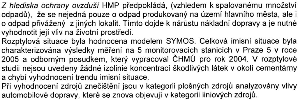 Ve vyjádøeních k oznámení byly uvedeny následující skuteènosti: Hlavní mìsto Praha (dále jen HMP) konstatovalo, že se jedná o kapacitnì rozsáhlý zámìr spalování odpadu na území hlavního mìsta Prahy.