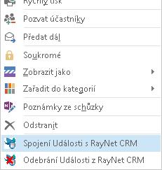 4 Formulář Spojení aktivity z Outlooku s CRM Tuto akci je možno použít pouze v zobrazení kalendáře pro události, schůzky a telefonáty ve složce Kalendář nebo v zobrazení úkolů