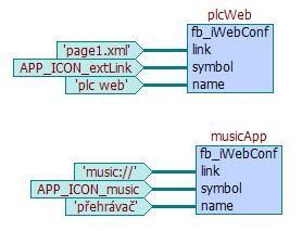 Předpokládejme, že chceme přidat do aplikace ifoxtrot odkaz na web stránku v PLC (aby bylo možné zobrazit tuto stránku přímo z aplikace ifoxtrot) a dále možnost spustit přehrávač hudby.