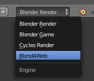 povolit a znovu potvrdit uživatelská nastavení. Pro přepnutí Blend4Web enginu je potřeba v rozbalovacím okně v horním panelu vybrat možnost Blend4Web. [18] 2.3 Engine Obr.
