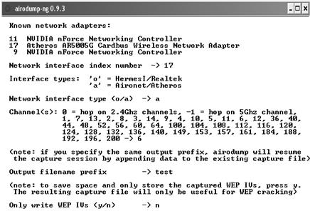 Zvolen byl programový balík Aircrack-ng 0.9.3, kompatibilní s MS Windows a námi použitou PCI Wi-Fi kartou.