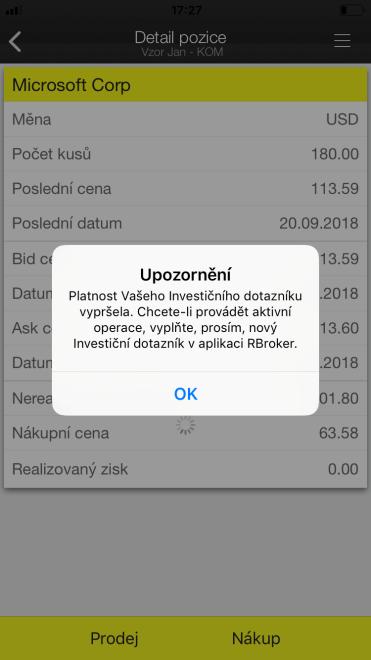 4.6.2 Kontrola Jednotného Investičního Dotazníku (JID) Na stránce Aktuální pozice se provede kontrola platnosti JIDu pro vybranou smlouvu (portfolio).