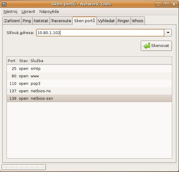 Scanování na IP adrese 10.80.1.103 s nastavením: create linux set linux personality "Linux 2.4.