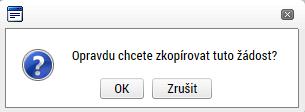 Snímek s vyznačením tlačítka Kopírovat Snímek s potvrzením požadavku na zkopírování žádosti Po