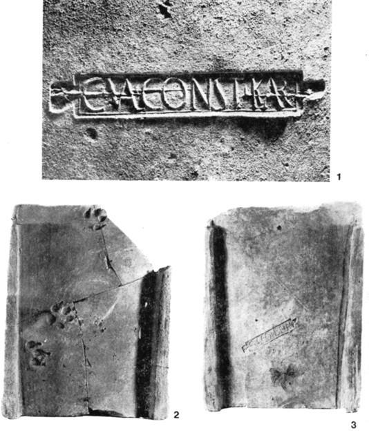 Římské cihly = LATERES /* Roman Bricks LEG I AD (Iža, Milanovce), II A (Iža), II IT (Rusovce), XIC(laudia) Iža ml.