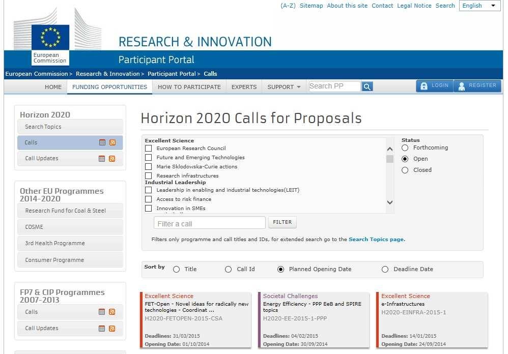 Výzvy H2020 - Participant Portal http://ec.europa.