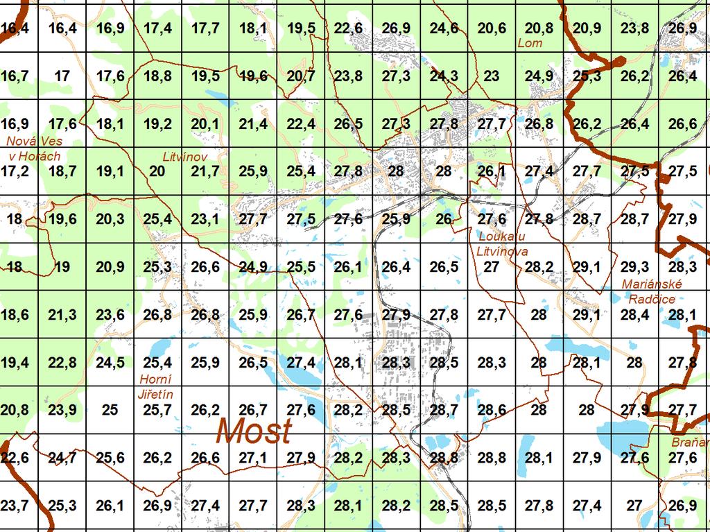 Obrázek 4: Pětiletá průměrná koncentrace částic PM10 na Litvínovsku r. 2012-2016 Zdroj: ČHMÚ 3. ECM a vyhodnocení imisní situace 3.1 Informování o aktuální imisní situaci Od 1. 4. 2014 rozšířilo ECM oblast monitoringu aktuálního stavu ovzduší z oblasti Mostecka, Teplicka a Chomutovska na celou oblast Ústeckého kraje.