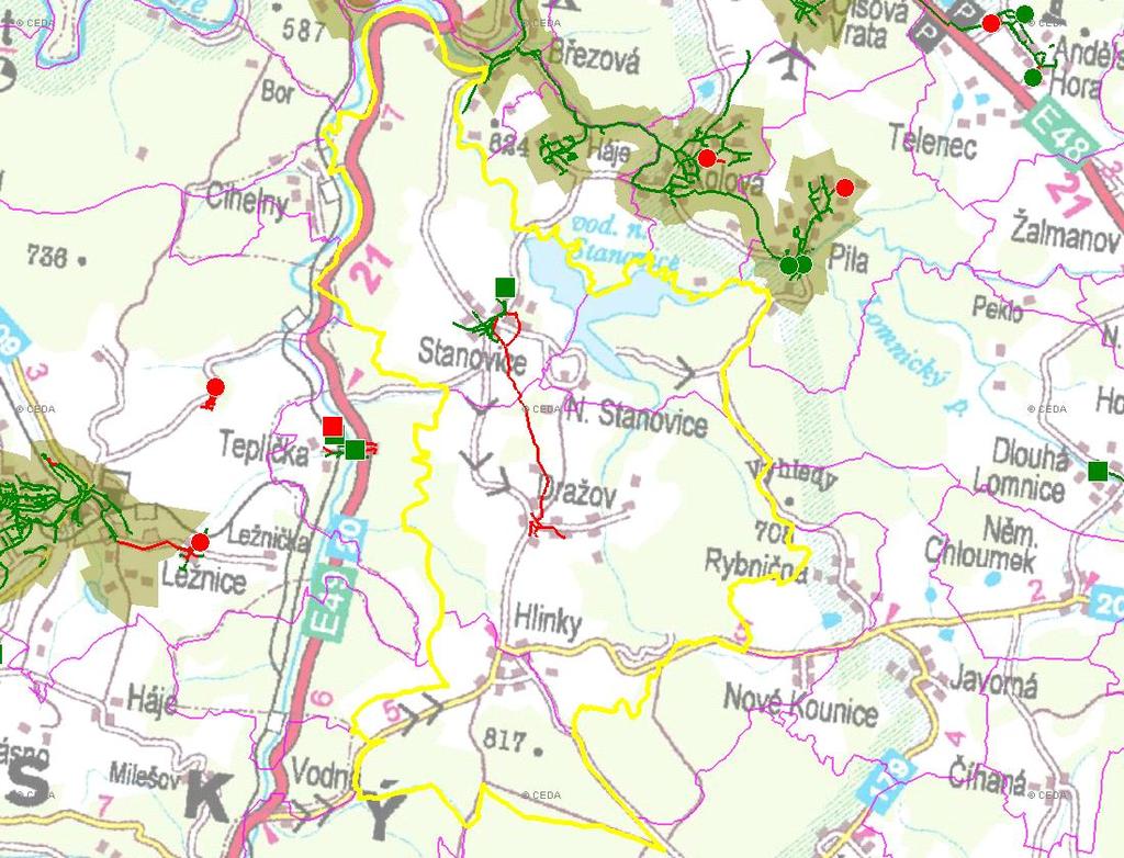 (karta obce: CZ41_55_1) E. KANALIZACE A ČOV E.1 ZÁKLADNÍ ÚDAJE Základní parametry: Ozn.: Jednotky: Rok: 22 25 21 215 Počet všech obyv. napoj. na kanal. Nk obyvatel 266 267 273 25 Počet obyv.