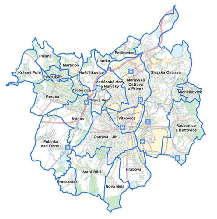 Ostravské prostředí kontext Statutární město Ostrava 23 městských obvodů 288 882 obyvatel (k 1.