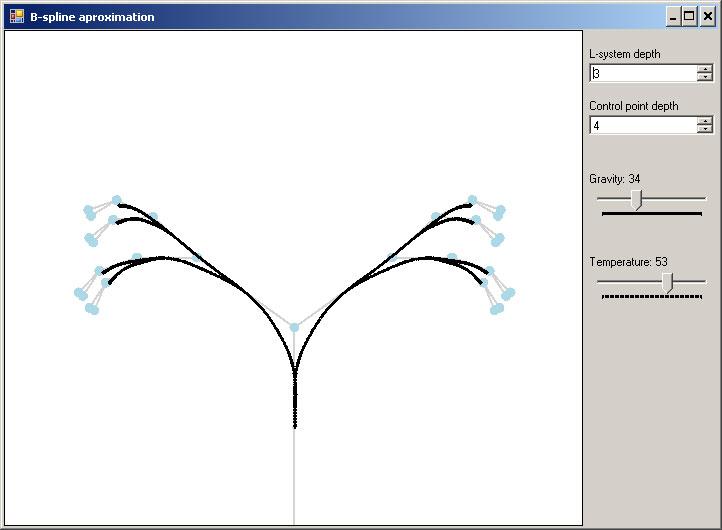 10.2 Program B-spline aproximation V tomto programu jsou křivky počítané podle řídících bodů, jež jsou předem vygenerovány pomocí jednoduchého L-systému.