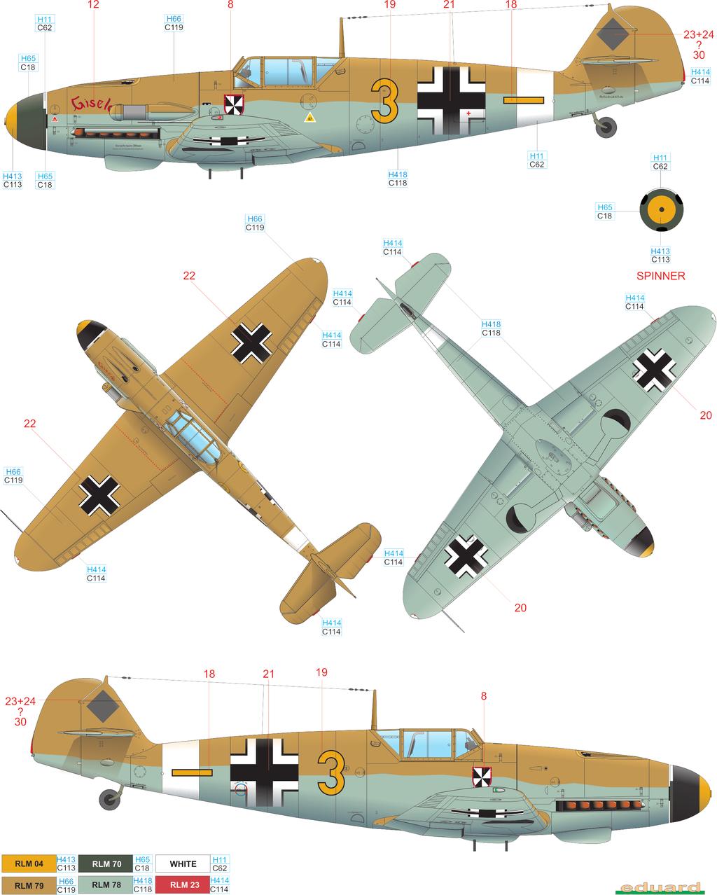 B Bf 109F-4/Z/trop flown by Uffz. F. Schweiger, 6./JG 3, San Pietro, Itálie, únor 1942 Franz Schweiger, rodák z Ulmu, byl po ukončení stíhacího výcviku v létě roku 1941 zařazen do stavu II./JG 3. Zapojil se do probíhajícího útoku na Sovětský svaz a již od srpna začal pravidelně skórovat nad protivníkovími stroji.
