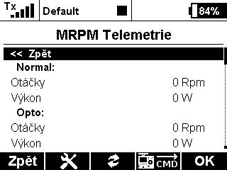 27: Připojená zařízení - Telemetrie Ovladač pro reset Min/Max - přiřazení ovladače na vysílači
