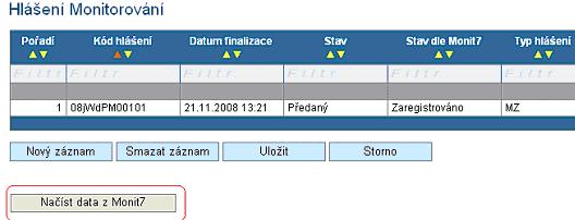 Jakmile dojde k načtení dat z IS Monit7+, zobrazí se Výsledek operace podařilo se úspěšně převzít data ze systému Monit7+.