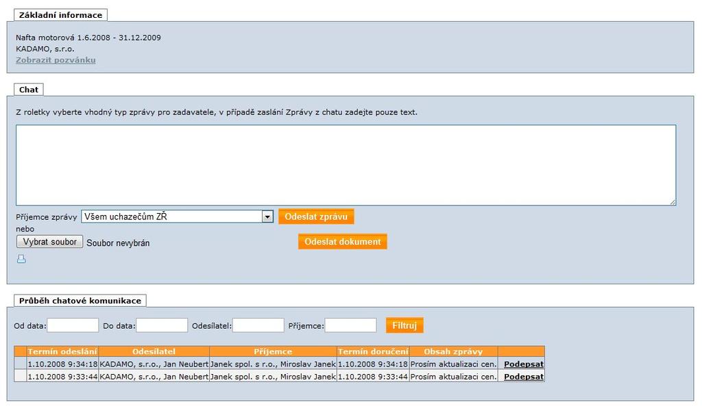 3.2.6. Chat Rubrika Chat je důležitým pomocníkem pro písemnou komunikaci mezi Administrátorem a Asistentem.