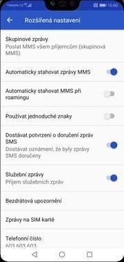 13 z 36 Upozornění o doručení SMS ikonu Zprávy. Dále ťuknete na Další (tři tečky). Zvolíte Nastavení. 4.