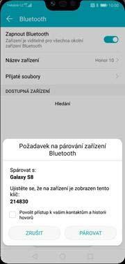 30 z 36 Bluetooth - párování zařízení ikonu Nastavení. Ťuknete na Připojení zařízení. Bluetooth. 4. Bluetooth zapnete/vypnete stisknutím vypínače na konci řádku Zapnout Bluetooth.