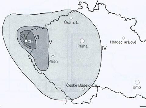 Mapa seismického rajónování ČSR Isoseisty očekávané max.