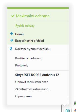 4.5.4 Ikona v oznamovací oblasti Nejdůležitější možnosti a funkce programu jsou dostupné přímo ze systémové oznamovací oblasti (v pravém dolním rohu obrazovky).