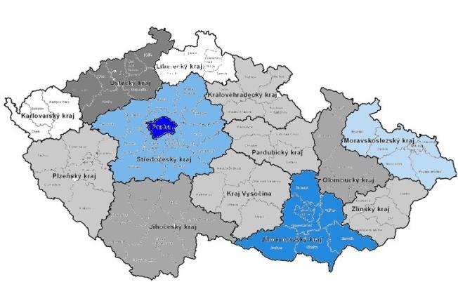 Podíl jednotlivých krajů na tvorbě nových podnikatelských jednotek v roce 2014 Přehled 5 nejvýznamnějších krajů z pohledu tvorby nových