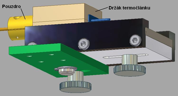 Úprava zařízení pro měření teploty Obr. 26 Nastavení polohy termočlánku Při změně polohy držáku kuličky je nutné opět přiblížit termočlánek ke kontaktu kuličky s diskem.