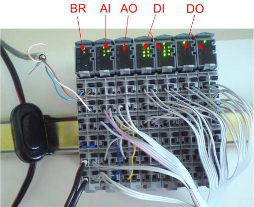 umožňuje připojení až šesti digitálních výstupů, opět jsou požity dva tyto moduly pro připojení indiačních LED diod modulu []. Obr. 3 Moduly vstupů/výstupů 6.