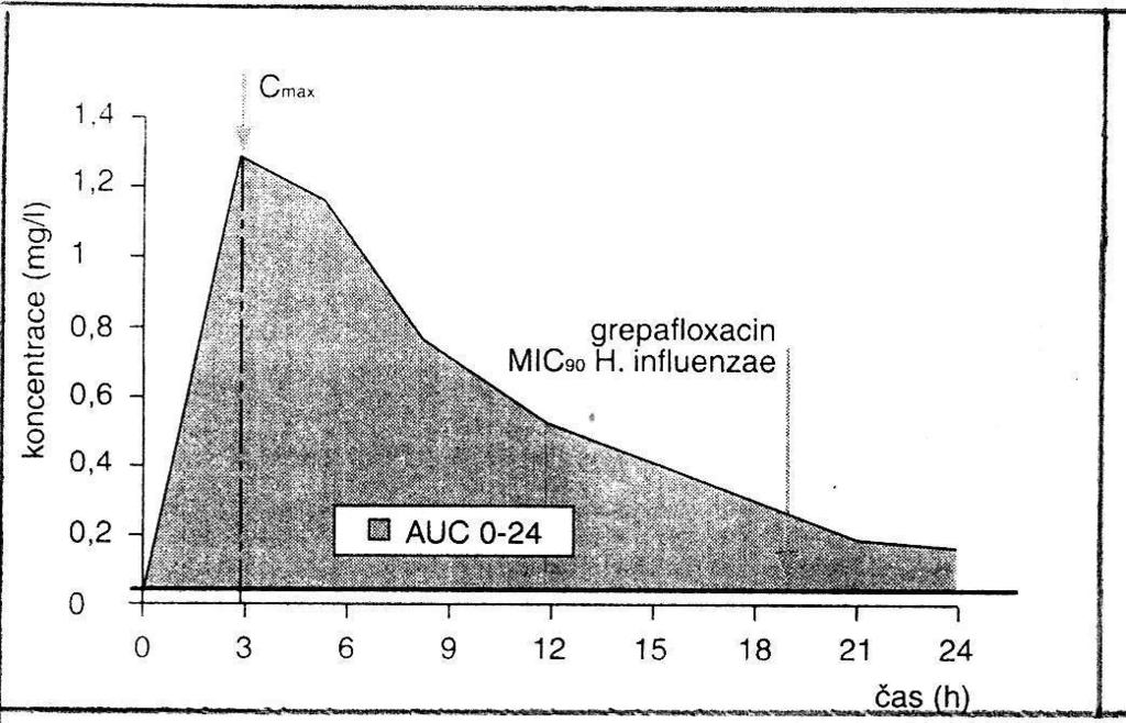 Antimikrobní účinnost koreluje s hodnotou poměru plochy pod křivkou v časovém období 0-24 hod