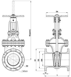 ŠOUPÁTKA DLE EN TYP S33.1 DN 50-600 PN 16-100 Tmax 450 C (595 C) EN 1092-1 PŘÍRUBOVÉ EN 12 627 PŘIVAŘOVACÍ PN 16 DN D1 D2 D3 L H (open) H (max.