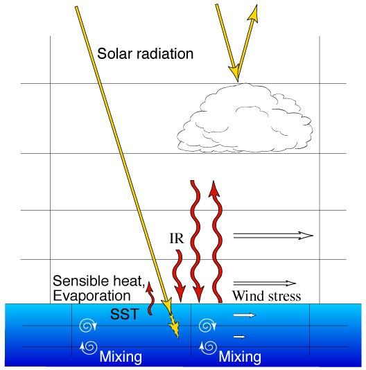 problém propojení GCM s oceánskou cirkulací: a) swamp modely (modely s bažinou) oceán jako pevný zemský povrch s neomezenou zásobou vody pro výpar b) zadání teploty povrchu oceánu z klimatických