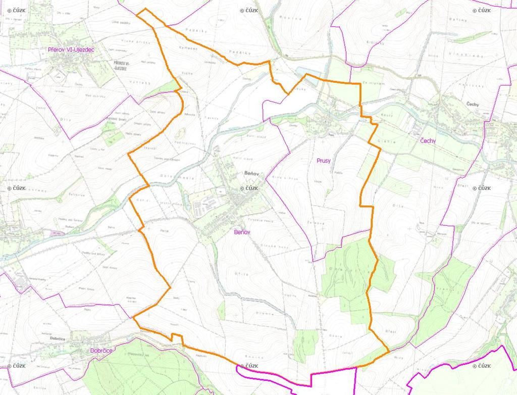 A. NÁZEV OBCE Název části obce (ZSJ): Prusy Mapa A: Území obce Přehledová mapka