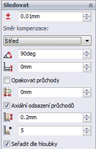 4 Společné frézovací prvky. 4.1 Axiální odsazení průchodu. HSMWorks podporuje Axiální odsazení průchodů umožňující opakovat vypočítanou dráhu nástroje v nekolika krocích ve směru osy Z.