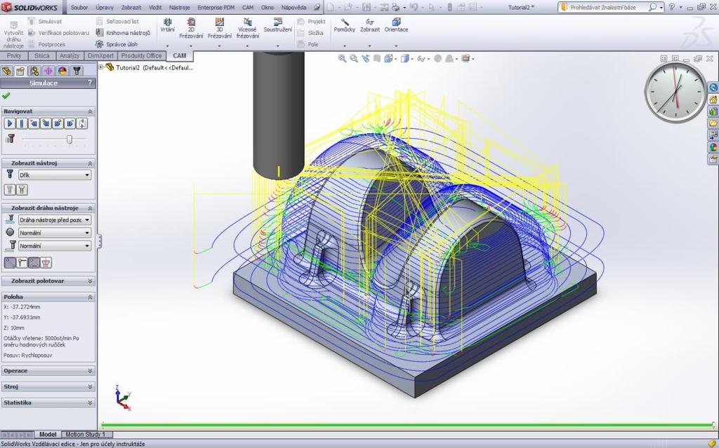 5 Dodatečné funkce. 5.1 Simulace. Po vygenerování dráhy nástroje, můžete pomocí nástrojů integrované simulace. Tím jsou simulovány pohyby nástroje.