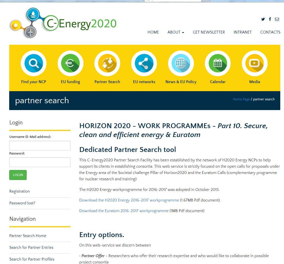 Specializovaný nástroj Partner Search ENERGY + EURATOM http://www.