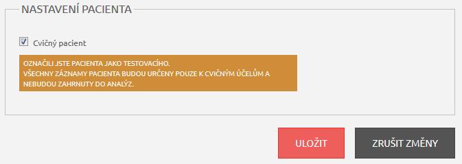 4.2 NASTAVENÍ PACIENTA Políčko Cvičný pacient (viz [1] - Obrázek 6) zatrhněte v případě, že chcete založit cvičného/testovacího pacienta (například když se učíte zacházet s elektronickou databází