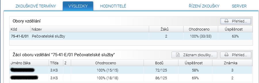 IV. ARCHIVACE VÝSLEDKŮ E-ZKOUŠEK A JEJICH TISK Zkouškový server v sobě uchovává také výsledky žáků a slouží jako archiv.