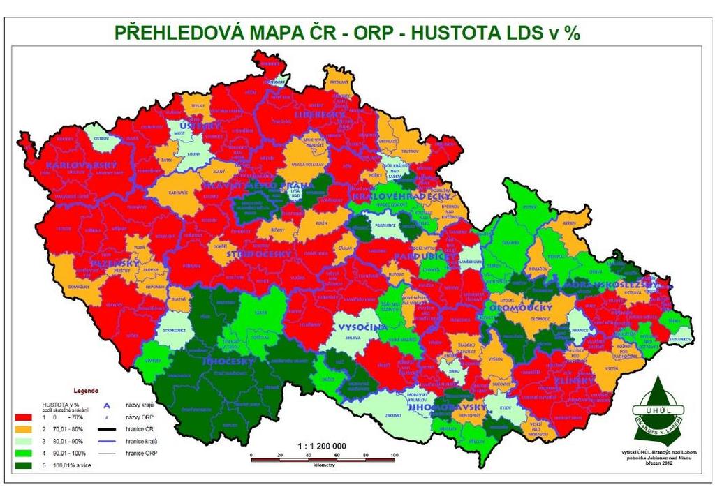 Obrázek 1 Skutečná hustota LCS v ČR Obrázek 2 Rozdíl mezi skutečnou a modelovou hustotou LCS v ČR Z výsledků analýzy vyplývá, že rozdíl mezi skutečnou a ideální/modelovou hustotou se podle použitého