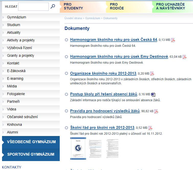 Viz školní řád: do 3 dnů + web