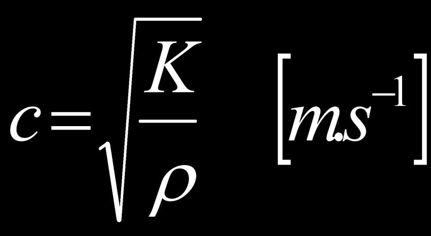 Akustické parametry prostředí Rychlost UZ c závisí na pružnosti a K - modul objemové pružnosti, ρ