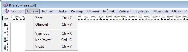 Příkazem menu Soubor Ukončit ukončíte RTslab a zavřete všechny otevřené projekty. Před zavřením projektů je zobrazen dotaz, zda mají být tyto před zavřením uloženy. 2 Menu Úpravy 2.