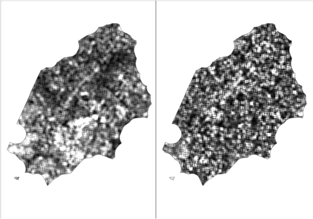 High relative nugget (60-95%) Low spatial auto-correlation (5-40%) Feature specific pattern?