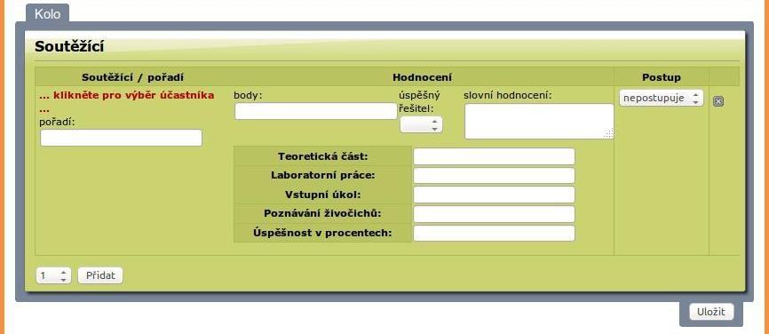 Pro volbě přidat se objeví formulář k zdání soutěžícího.
