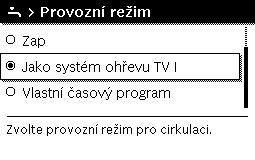 Pokud je zvýšena maximální hodnota na zdroji tepla, lze na samostatné řídící jednotce nastavit odpovídající vyšší teplotu TV. Otevřete menu pro nastavení teplé vody.