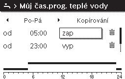 Otevřete menu Teplá voda > Cirkulace > Provozní režim. 6 720 807 412-15.1O Nastavte a potvrďte požadovanou teplotu TV. Překročí-li maximální hodnota teploty TV 60 C, zobrazí se varování před opařením.