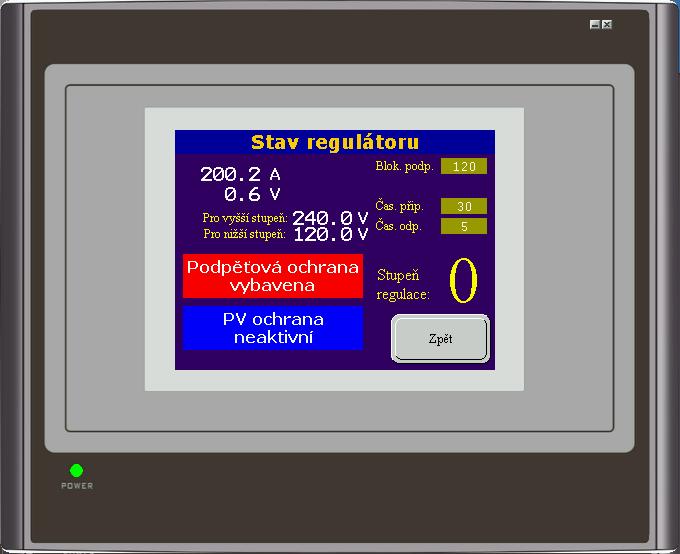4.2. Zobrazení stavu regulace Stiskem tlačítka Regulace na základní obrazovce přejdeme k detailnímu zobrazení stavu regulátoru. Obr. 4.