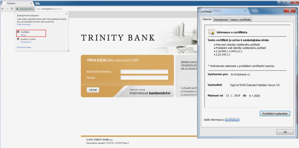 DŮLEŽITÉ UPOZORNĚNÍ V rámci zvyšování úrovně zabezpečení Internetového bankovnictví je implementován nový typ certifikátu se silnějším šifrováním (SHA2).