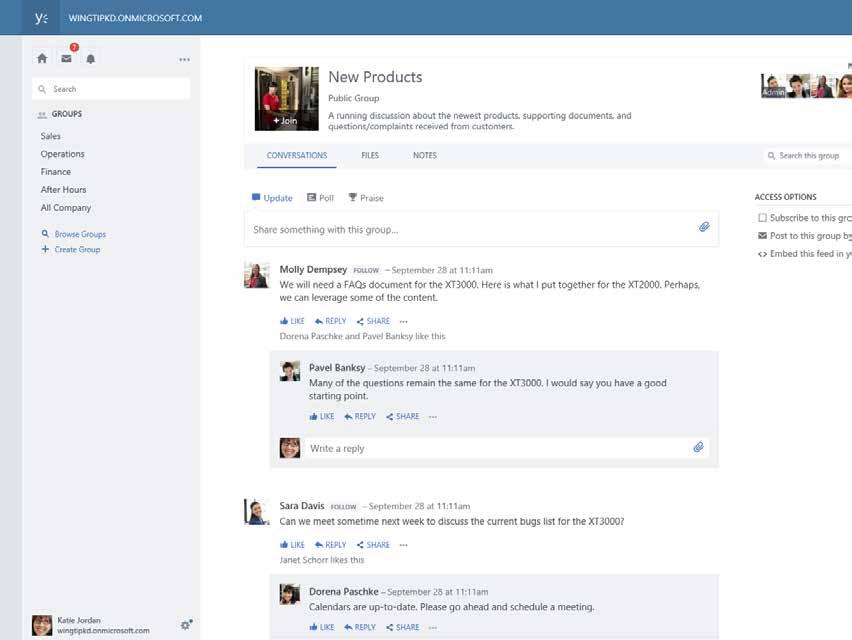 Yammer pro inovace Základem reputace každé organizace jsou zprávy, které společnost rozesílá mezi zaměstnance a zákazníky.