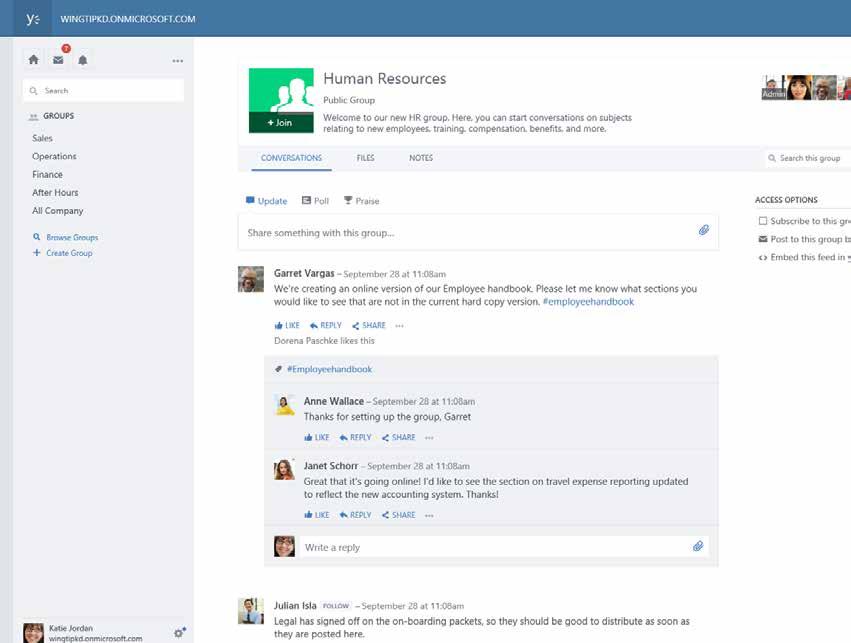 Yammer pro lidské zdroje Rychlé zapojení a zapracování nových zaměstnanců je klíčové i pro produktivitu pracovníků jako celku.