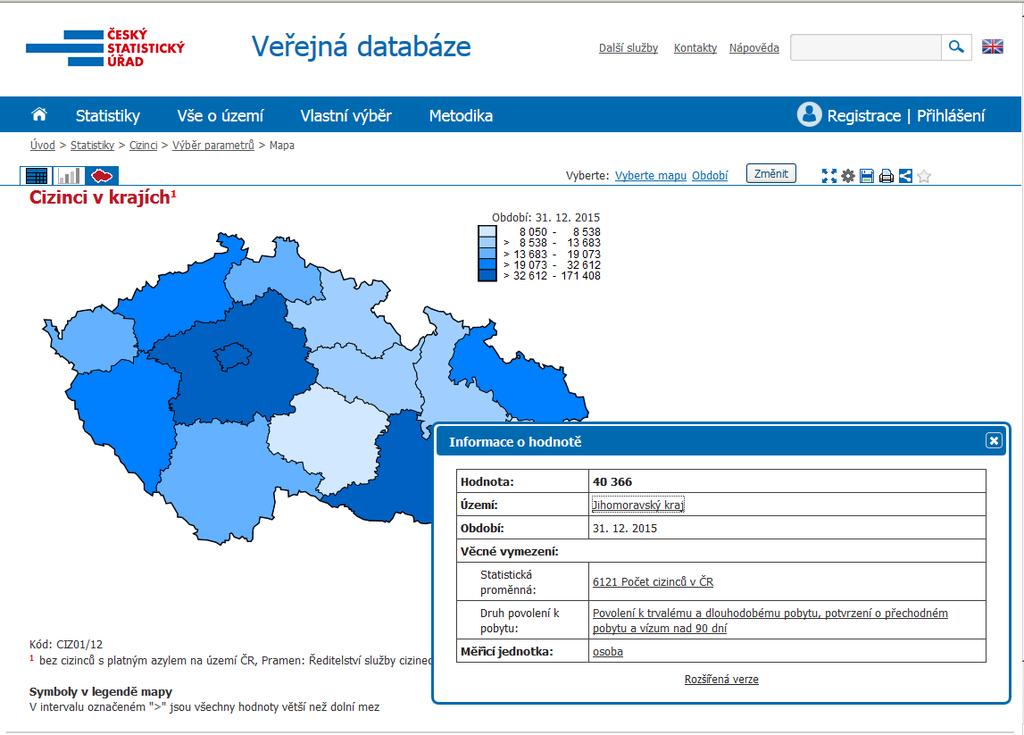 Veřejná databáze Klasifikace, číselníky, ukazatele - databáze